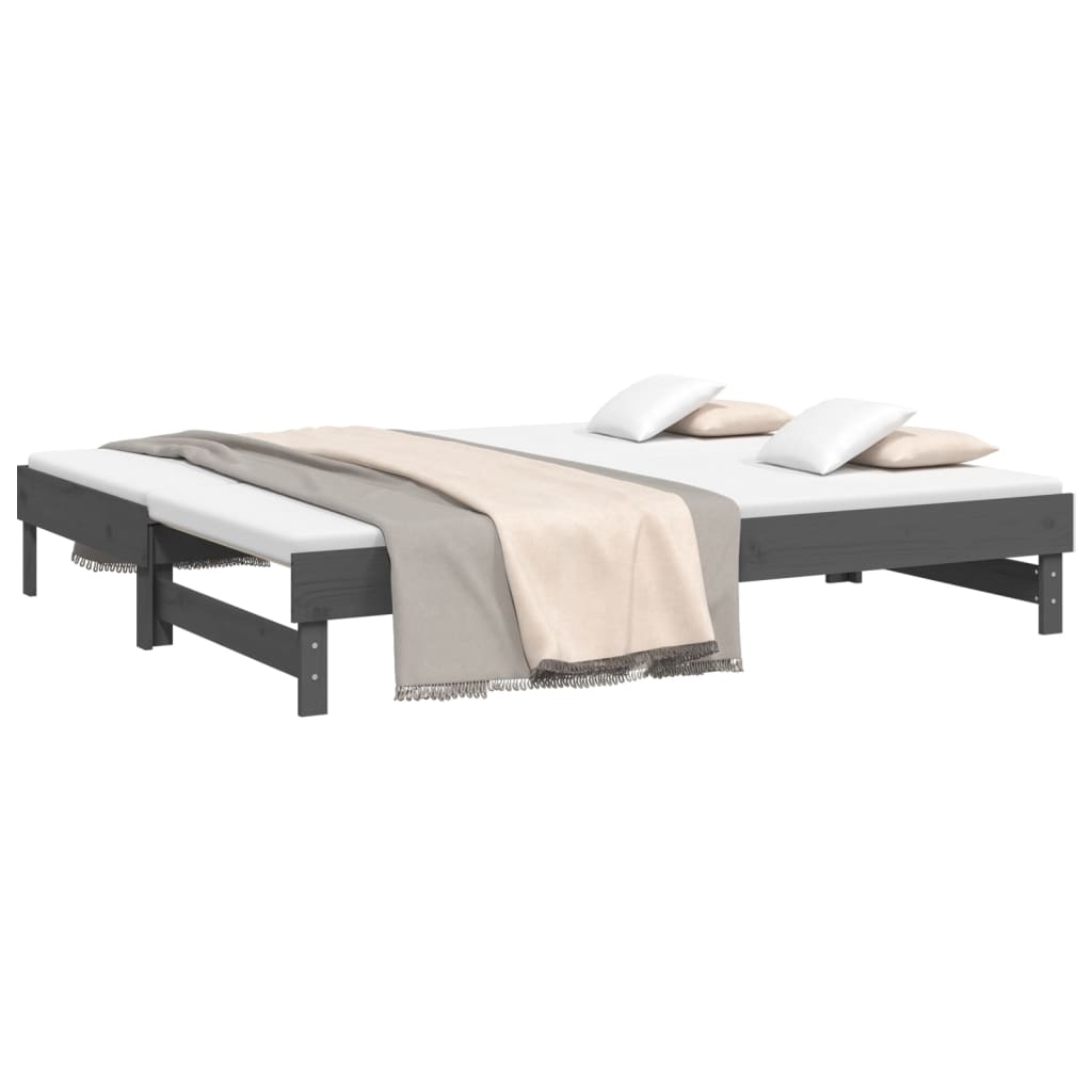 vidaXL Pat de zi extensibil, gri, 2x(100x200) cm, lemn masiv de pin