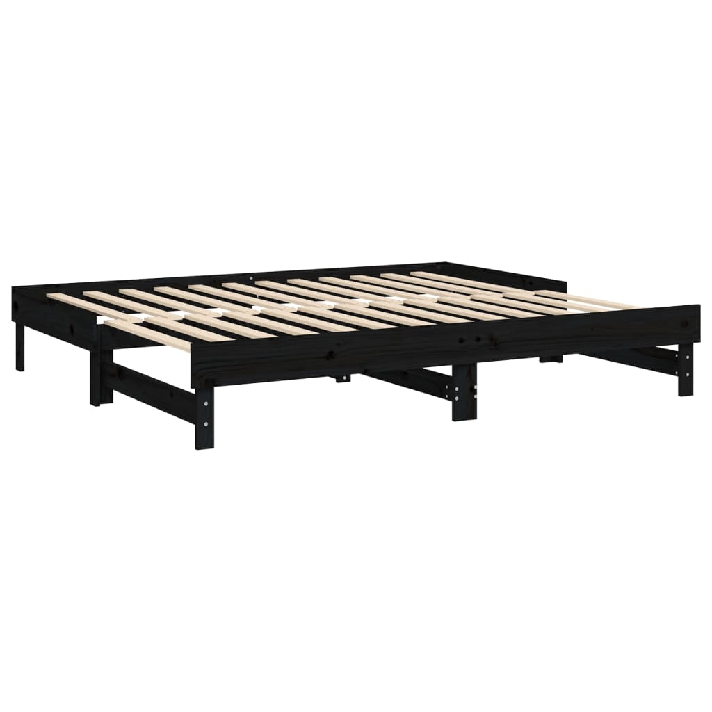 vidaXL Pat de zi extensibil, negru, 2x(100x200) cm, lemn masiv de pin