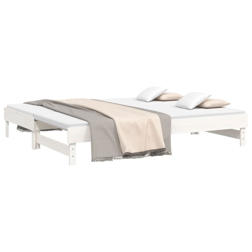 vidaXL Pat de zi extensibil, alb, 2x(90x200) cm, lemn masiv de pin