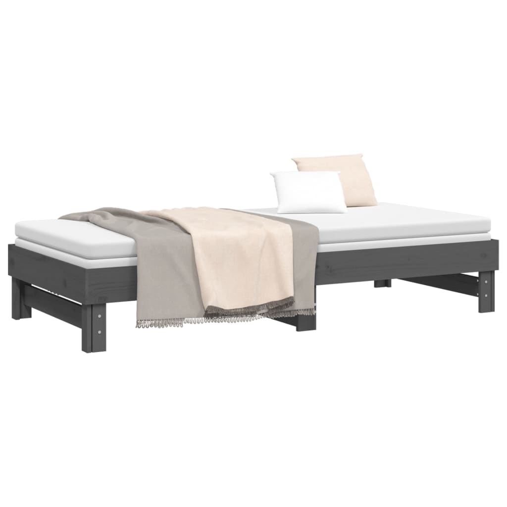 vidaXL Pat de zi extensibil, gri, 2x(90x200) cm, lemn masiv de pin