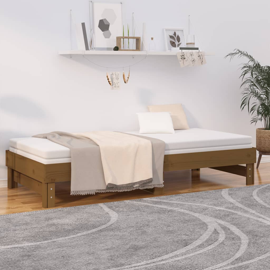 vidaXL Pat de zi extensibil, maro miere, 2x(90x200) cm, lemn masiv pin