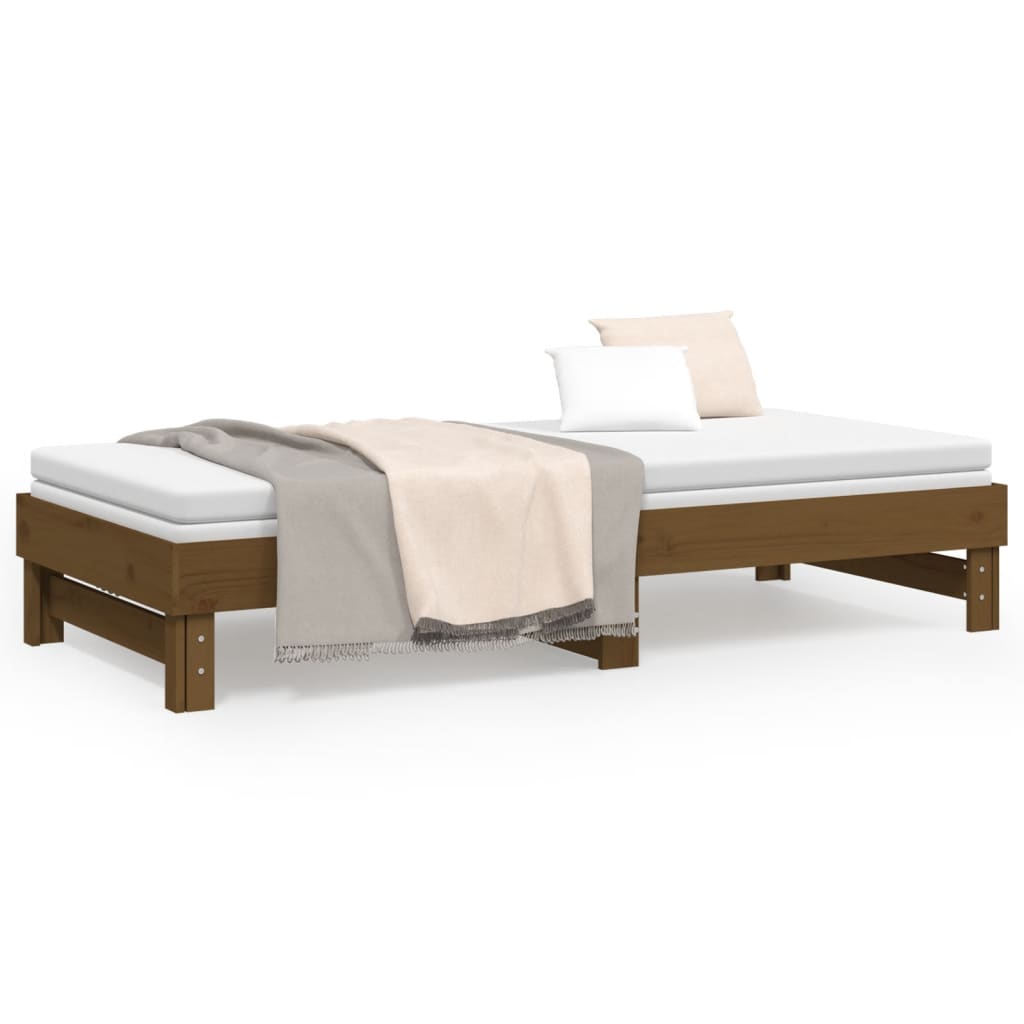vidaXL Pat de zi extensibil, maro miere, 2x(90x200) cm, lemn masiv pin