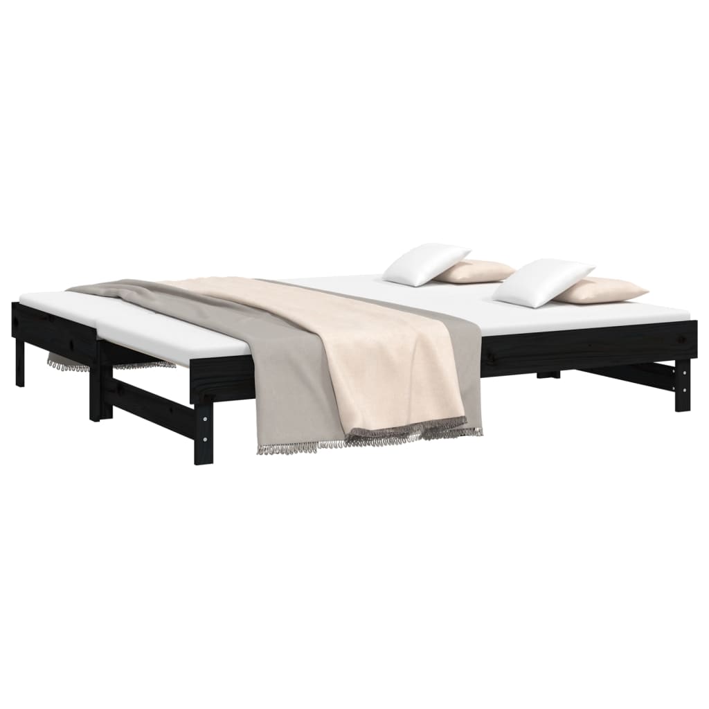 vidaXL Pat de zi extensibil, negru, 2x(90x200) cm, lemn masiv de pin