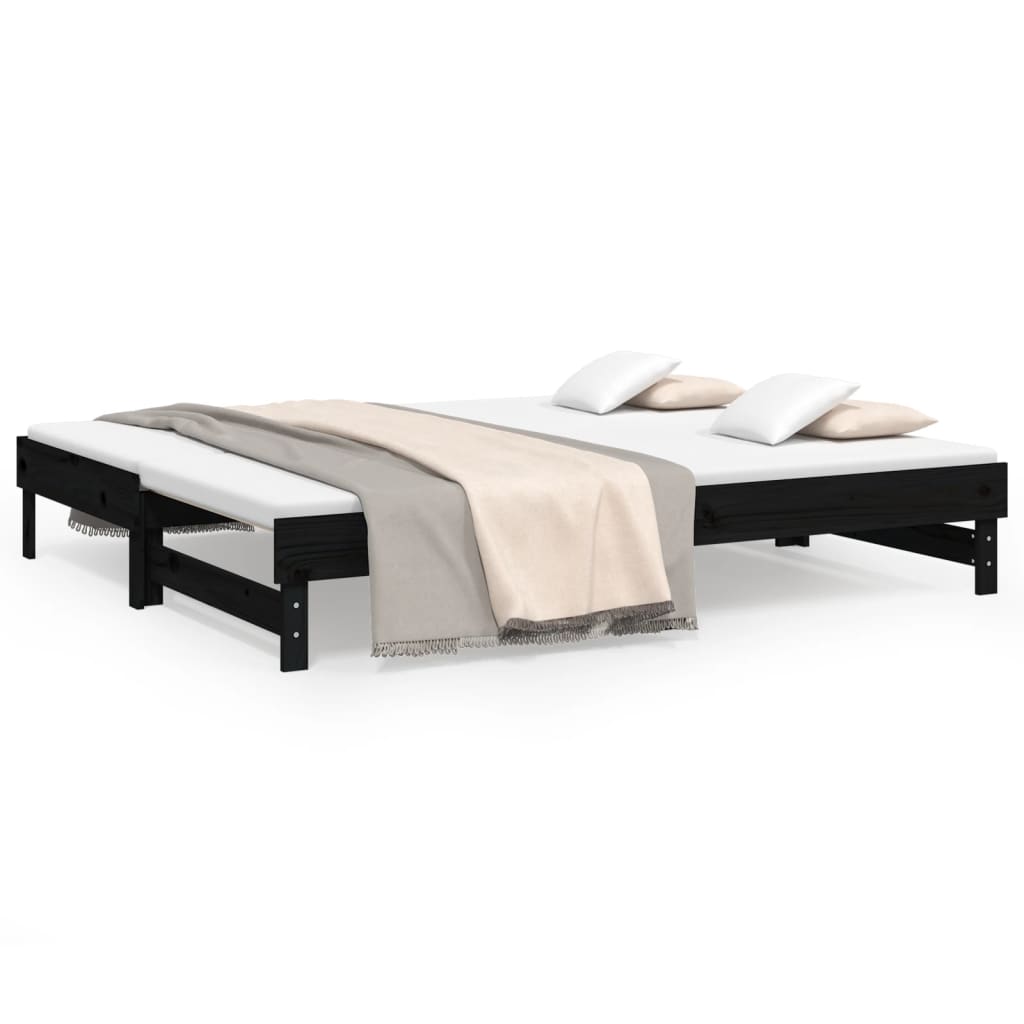 vidaXL Pat de zi extensibil, negru, 2x(80x200) cm, lemn masiv de pin