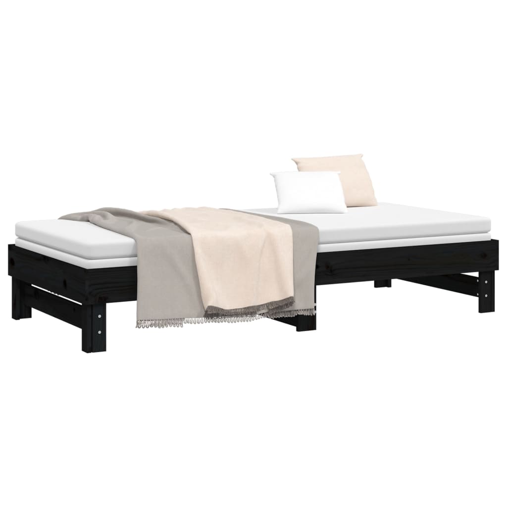 vidaXL Pat de zi extensibil, negru, 2x(80x200) cm, lemn masiv de pin