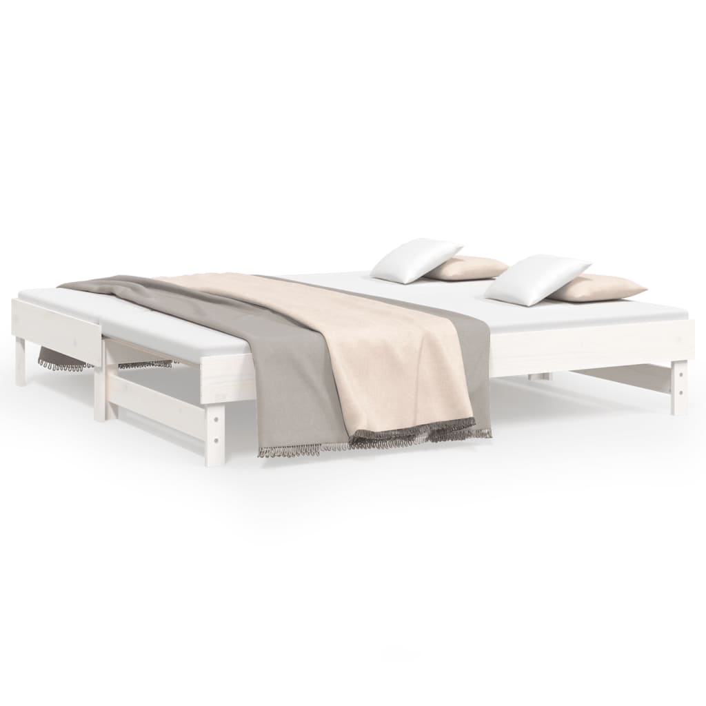 vidaXL Pat de zi extensibil, alb, 2x(90x190) cm, lemn masiv de pin