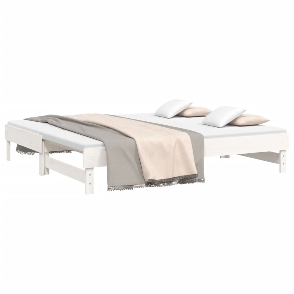 vidaXL Pat de zi extensibil, alb, 2x(90x190) cm, lemn masiv de pin