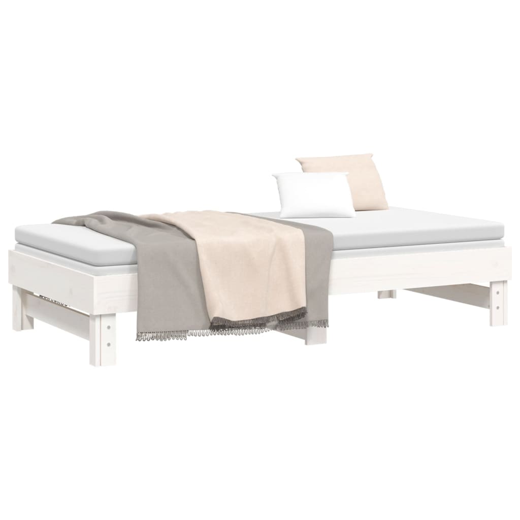 vidaXL Pat de zi extensibil, alb, 2x(90x190) cm, lemn masiv de pin
