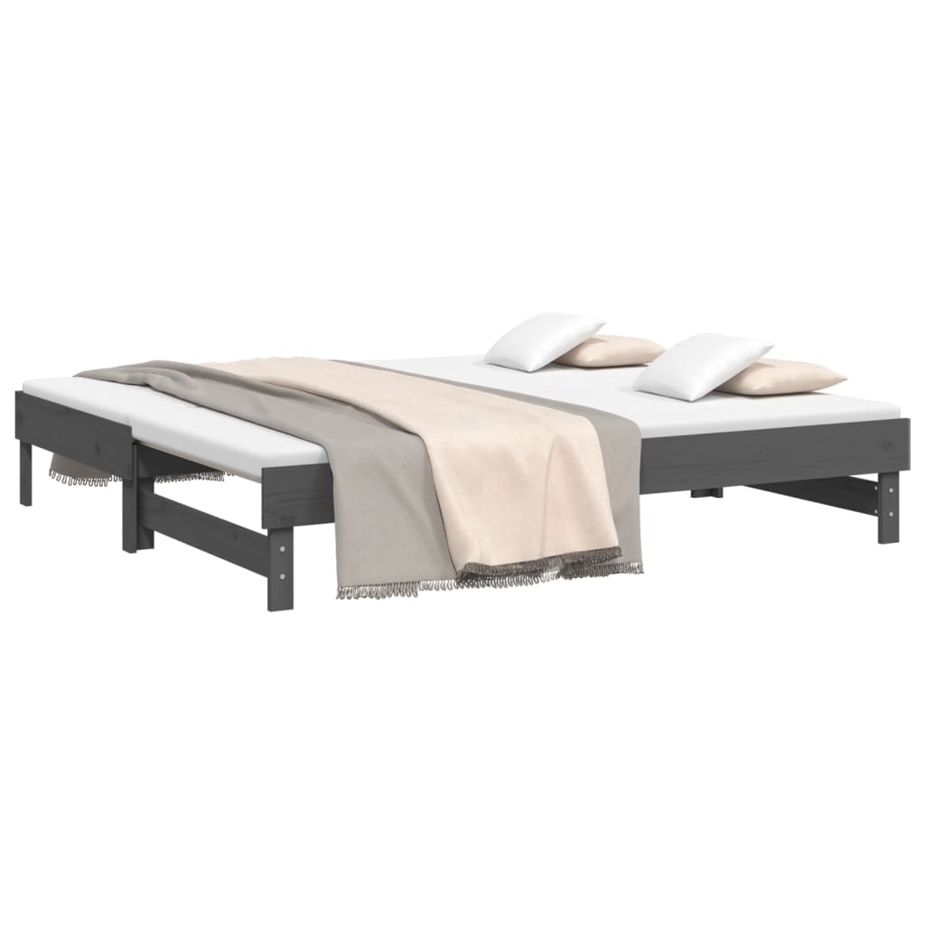 vidaXL Pat de zi extensibil, gri, 2x(90x190) cm, lemn masiv de pin