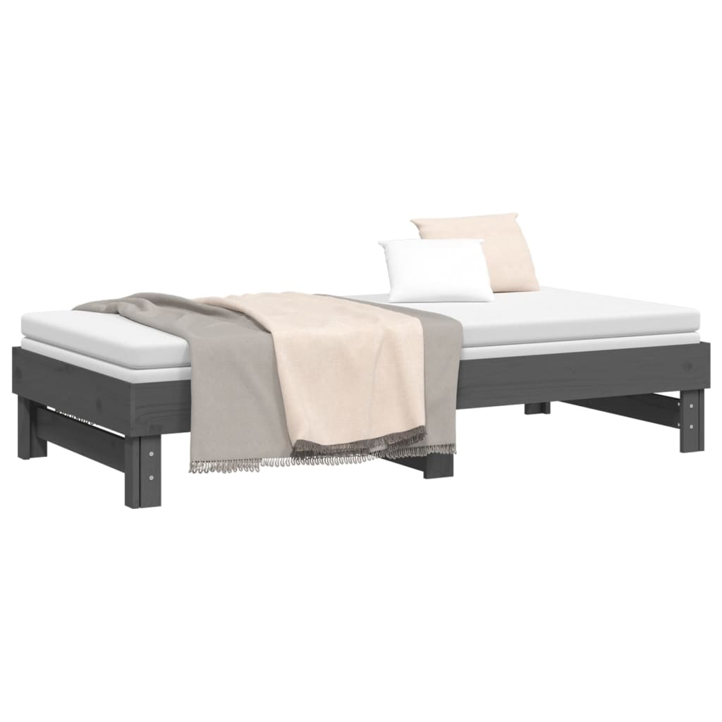 vidaXL Pat de zi extensibil, gri, 2x(90x190) cm, lemn masiv de pin