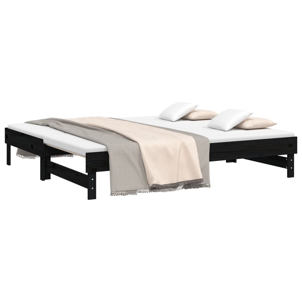 vidaXL Pat de zi extensibil, negru, 2x(90x190) cm, lemn masiv de pin