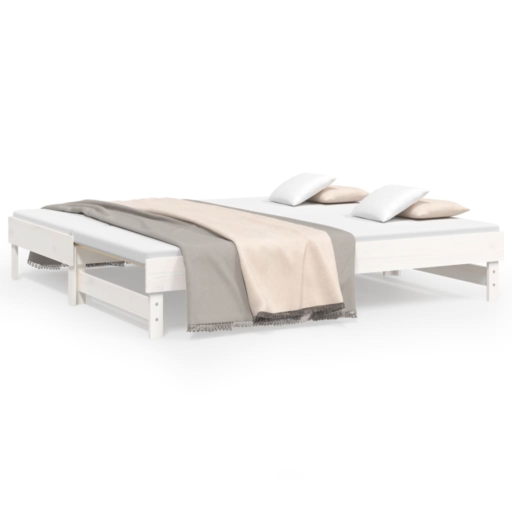 vidaXL Pat de zi extensibil, alb, 2x(75x190) cm, lemn masiv de pin