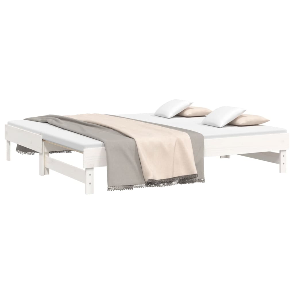 vidaXL Pat de zi extensibil, alb, 2x(75x190) cm, lemn masiv de pin