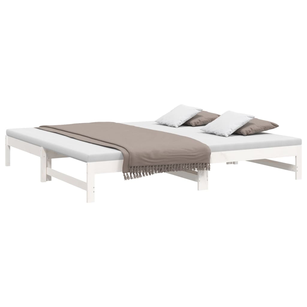 vidaXL Pat de zi extensibil, alb, 2x(100x200) cm, lemn masiv de pin