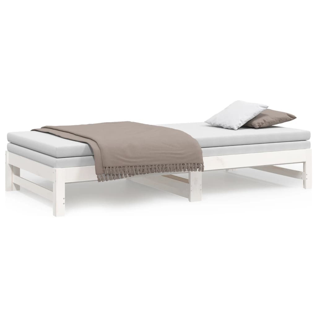 vidaXL Pat de zi extensibil, alb, 2x(100x200) cm, lemn masiv de pin