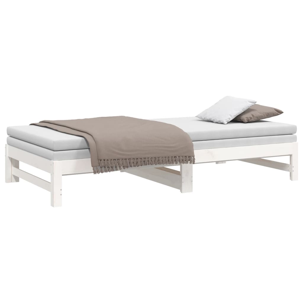 vidaXL Pat de zi extensibil, alb, 2x(100x200) cm, lemn masiv de pin