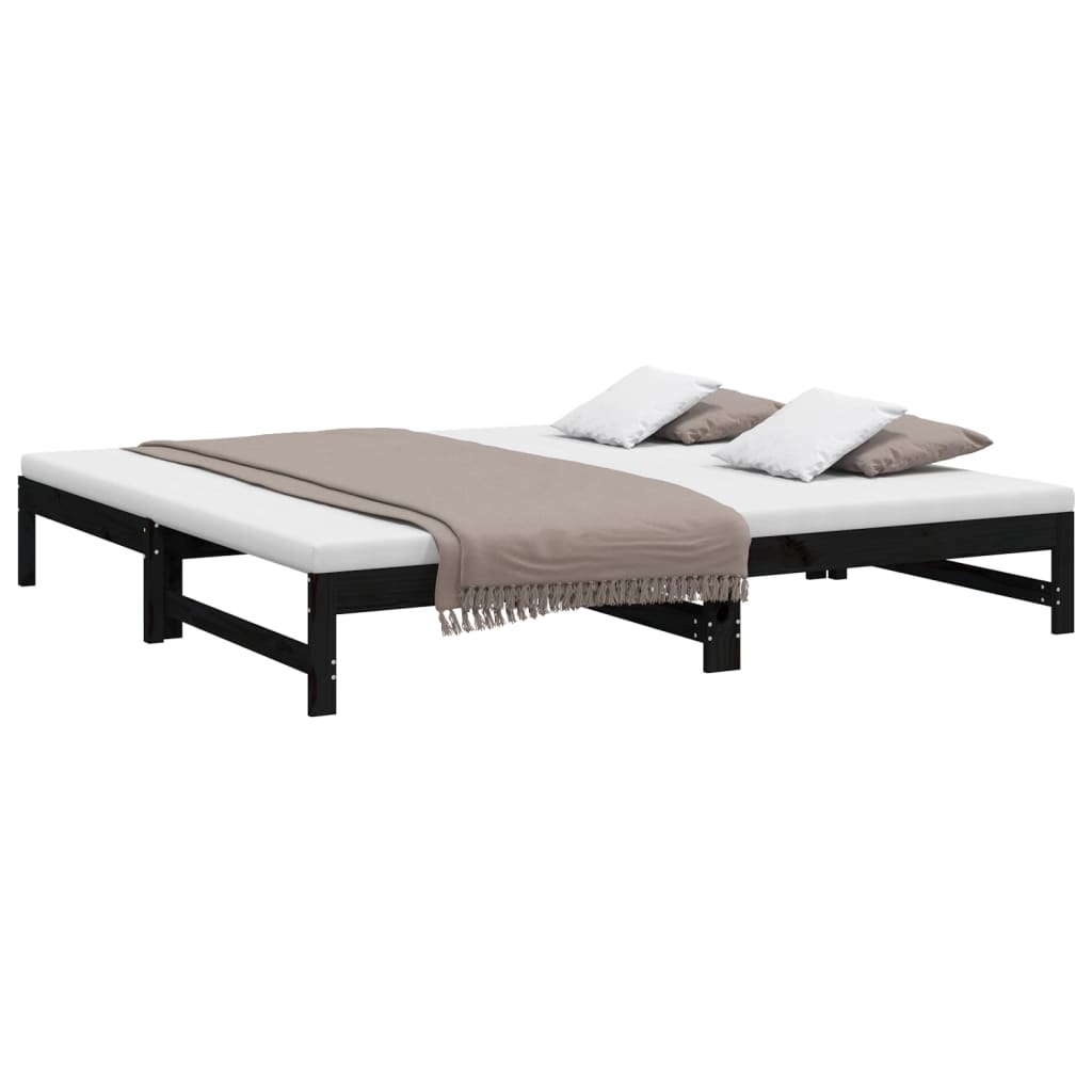 vidaXL Pat de zi extensibil, negru, 2x(100x200) cm, lemn masiv de pin