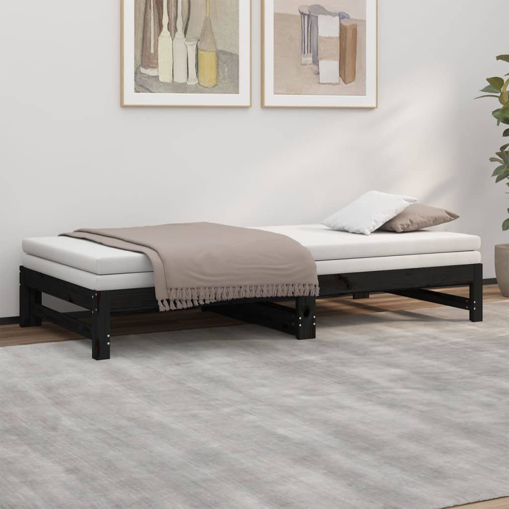 vidaXL Pat de zi extensibil, negru, 2x(100x200) cm, lemn masiv de pin