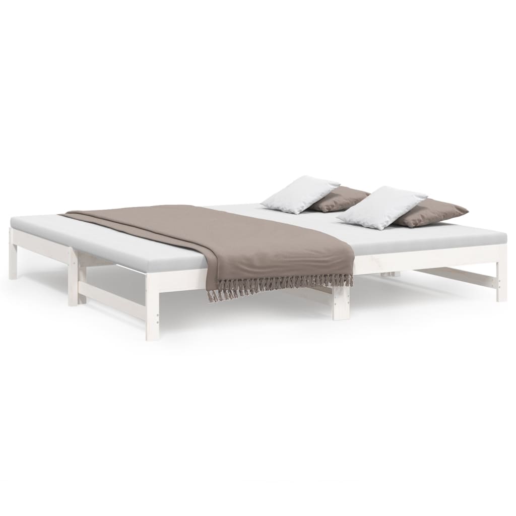 vidaXL Pat de zi extensibil, alb, 2x(90x200) cm, lemn masiv de pin
