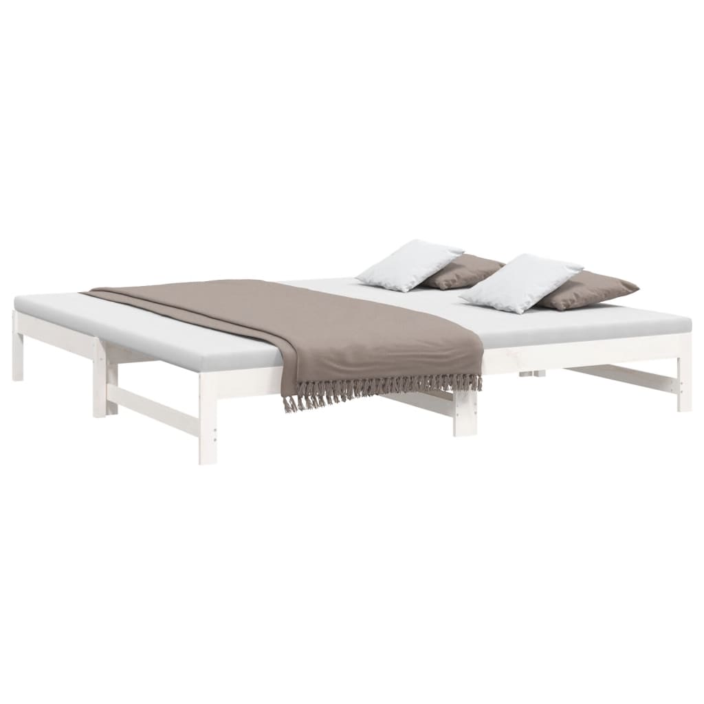 vidaXL Pat de zi extensibil, alb, 2x(90x200) cm, lemn masiv de pin