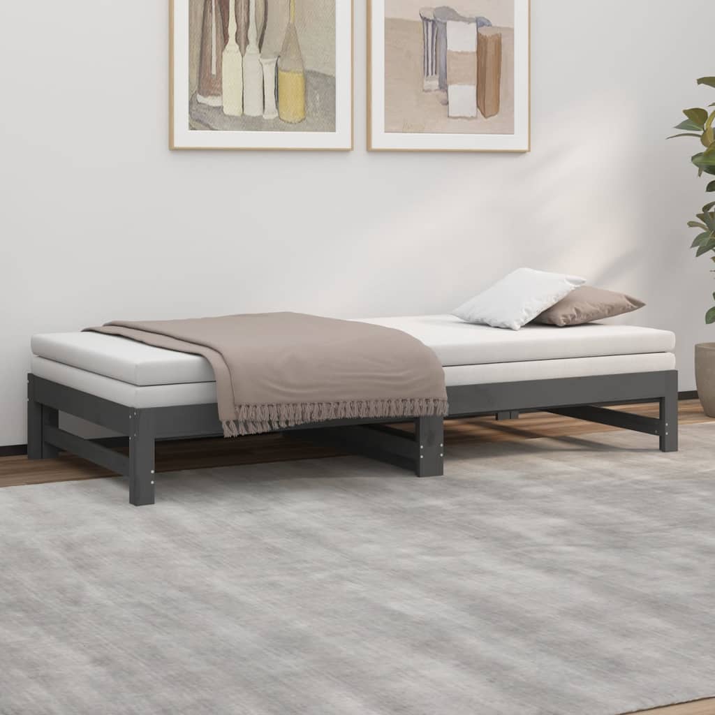 vidaXL Pat de zi extensibil, gri, 2x(90x200) cm, lemn masiv de pin