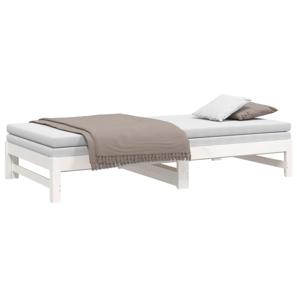 vidaXL Pat de zi extensibil, alb, 2x(80x200) cm, lemn masiv de pin