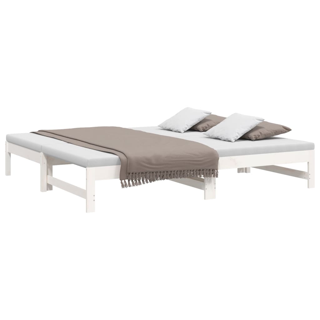 vidaXL Pat de zi extensibil, alb, 2x(90x190) cm, lemn masiv de pin