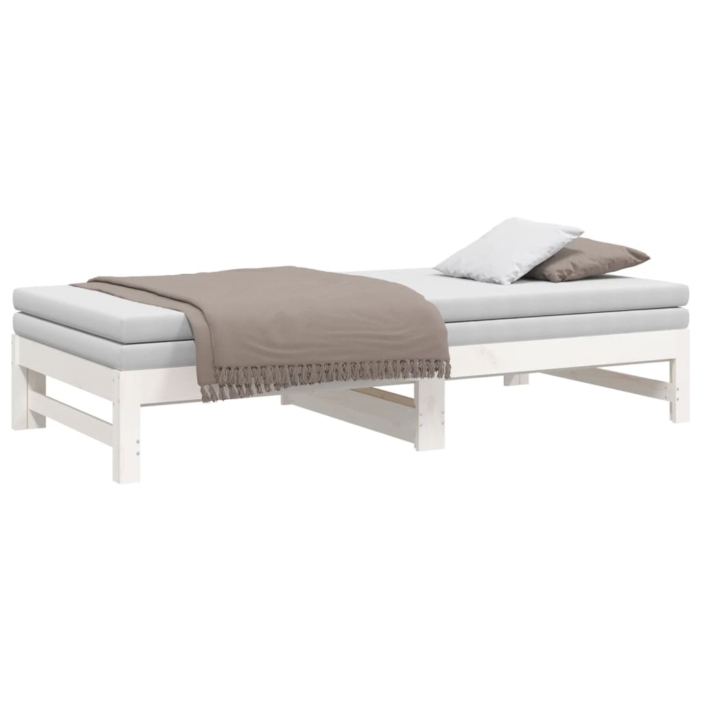 vidaXL Pat de zi extensibil, alb, 2x(90x190) cm, lemn masiv de pin