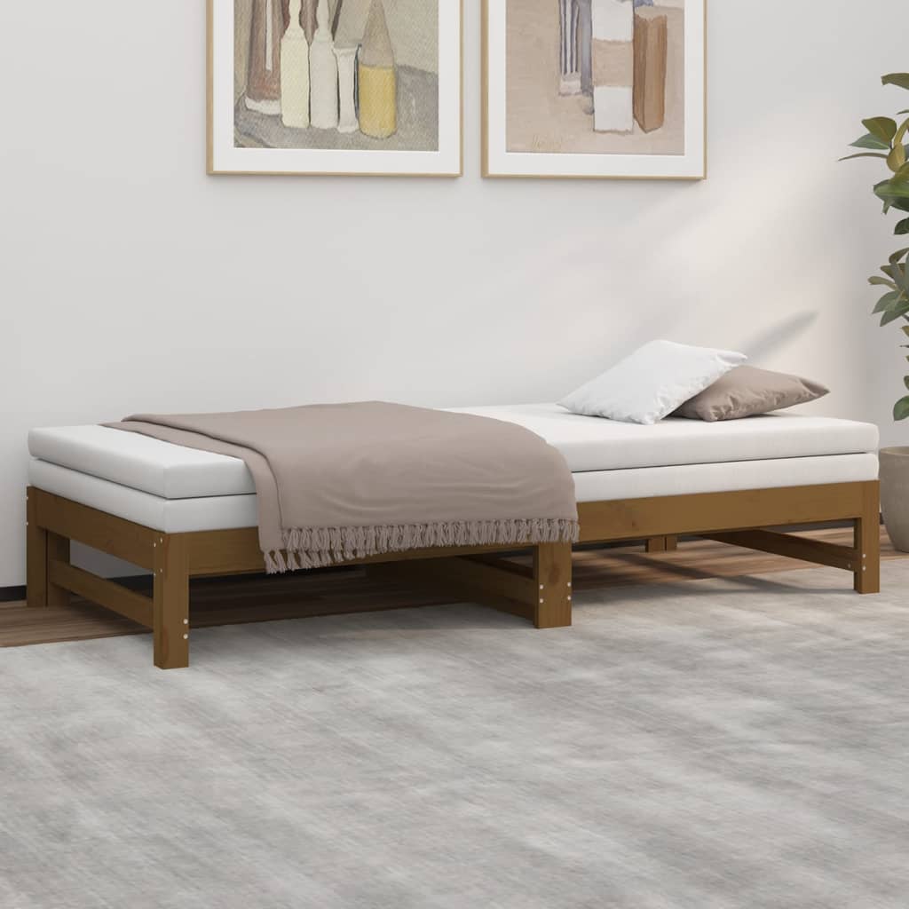 vidaXL Pat de zi extensibil maro miere 2x(90x190) cm lemn masiv de pin