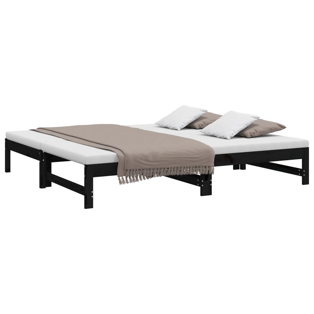 vidaXL Pat de zi extensibil, negru, 2x(90x190) cm, lemn masiv de pin