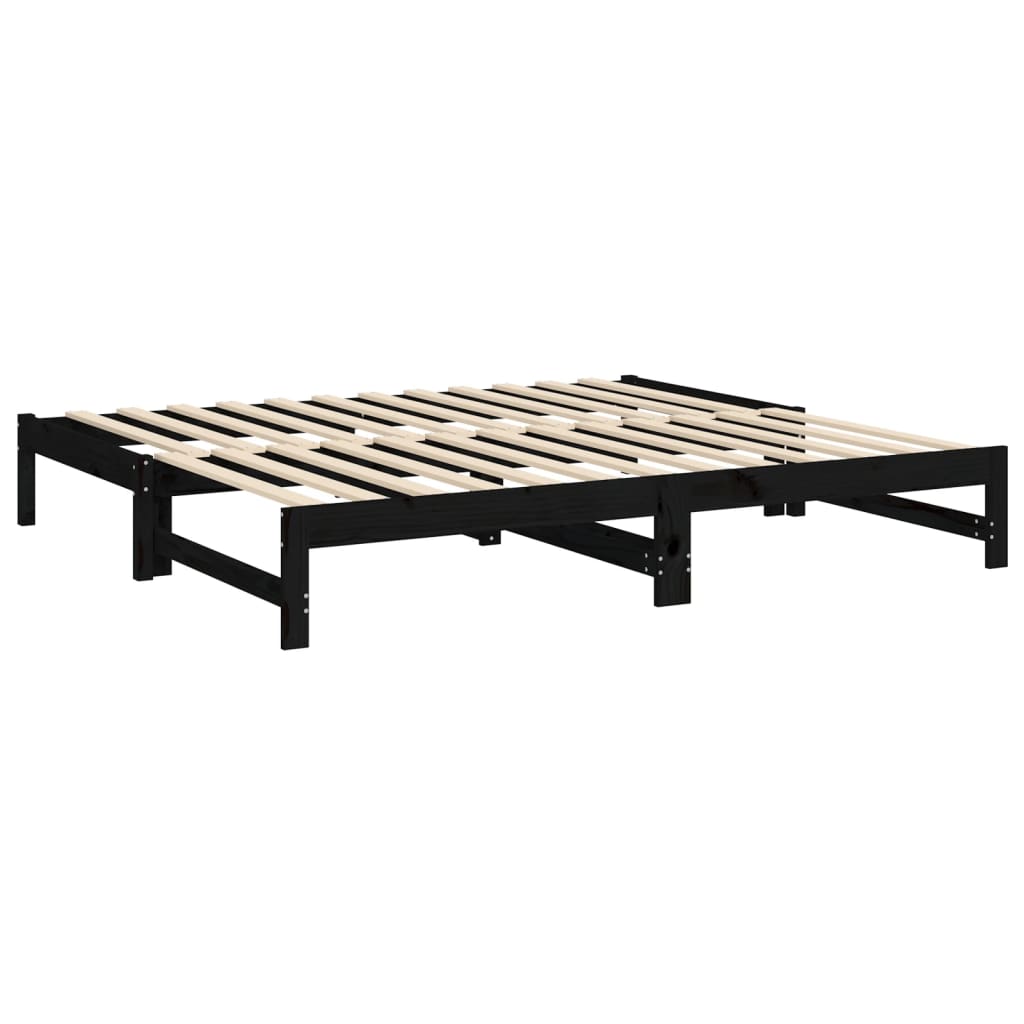 vidaXL Pat de zi extensibil, negru, 2x(90x190) cm, lemn masiv de pin
