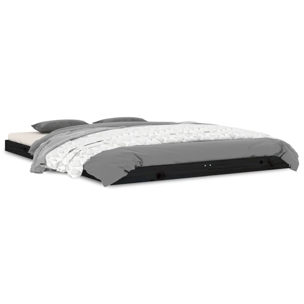 vidaXL Cadru de pat dublu, negru, 135x190 cm, lemn masiv de pin vidaXL Cadru de pat dublu, negru, 135x190 cm, lemn masiv de pin