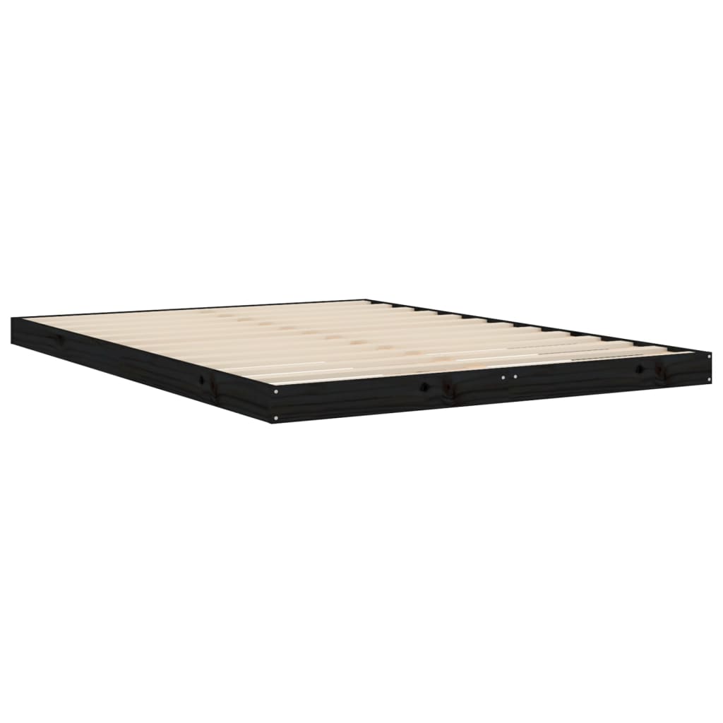 vidaXL Cadru de pat dublu, negru, 135x190 cm, lemn masiv de pin vidaXL Cadru de pat dublu, negru, 135x190 cm, lemn masiv de pin