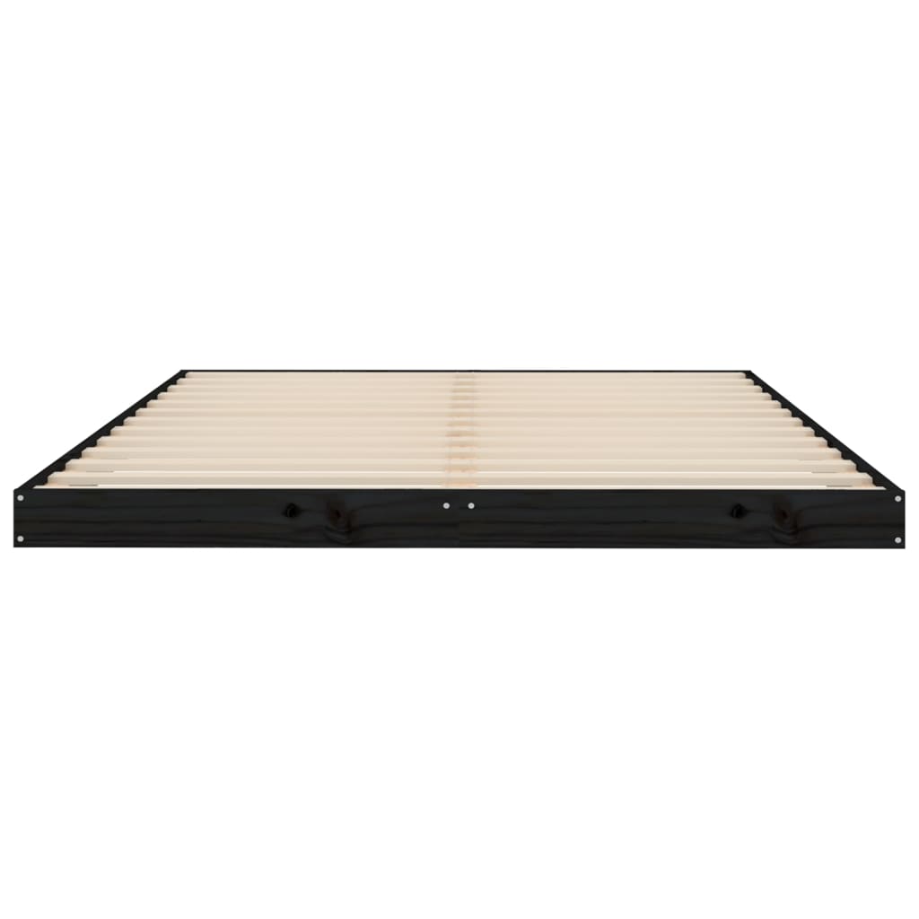 vidaXL Cadru de pat dublu, negru, 135x190 cm, lemn masiv de pin vidaXL Cadru de pat dublu, negru, 135x190 cm, lemn masiv de pin