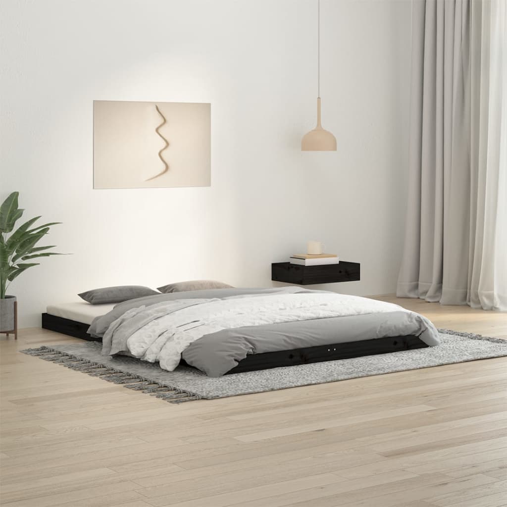 vidaXL Cadru de pat dublu, negru, 135x190 cm, lemn masiv de pin vidaXL Cadru de pat dublu, negru, 135x190 cm, lemn masiv de pin
