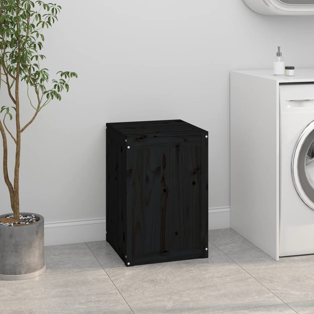 vidaXL Cutie de rufe, negru, 44x44x66 cm, lemn masiv de pin vidaXL Cutie de rufe, negru, 44x44x66 cm, lemn masiv de pin