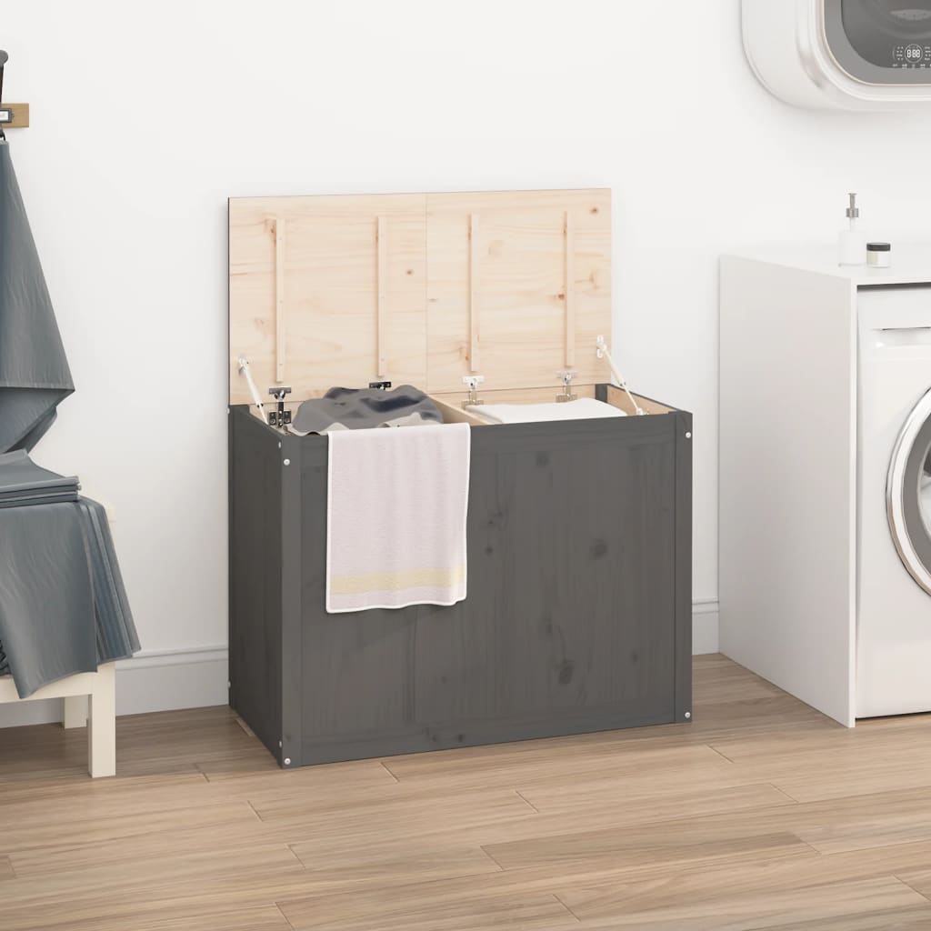 vidaXL Cutie de rufe, gri, 88,5x44x66 cm, lemn masiv de pin vidaXL Cutie de rufe, gri, 88,5x44x66 cm, lemn masiv de pin