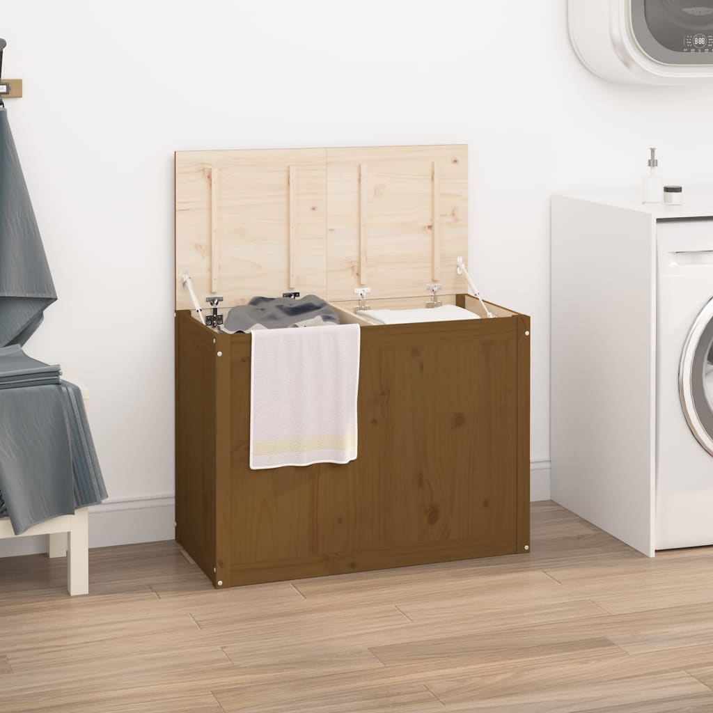 vidaXL Cutie de rufe, maro miere, 88,5x44x66 cm, lemn masiv de pin vidaXL Cutie de rufe, maro miere, 88,5x44x66 cm, lemn masiv de pin