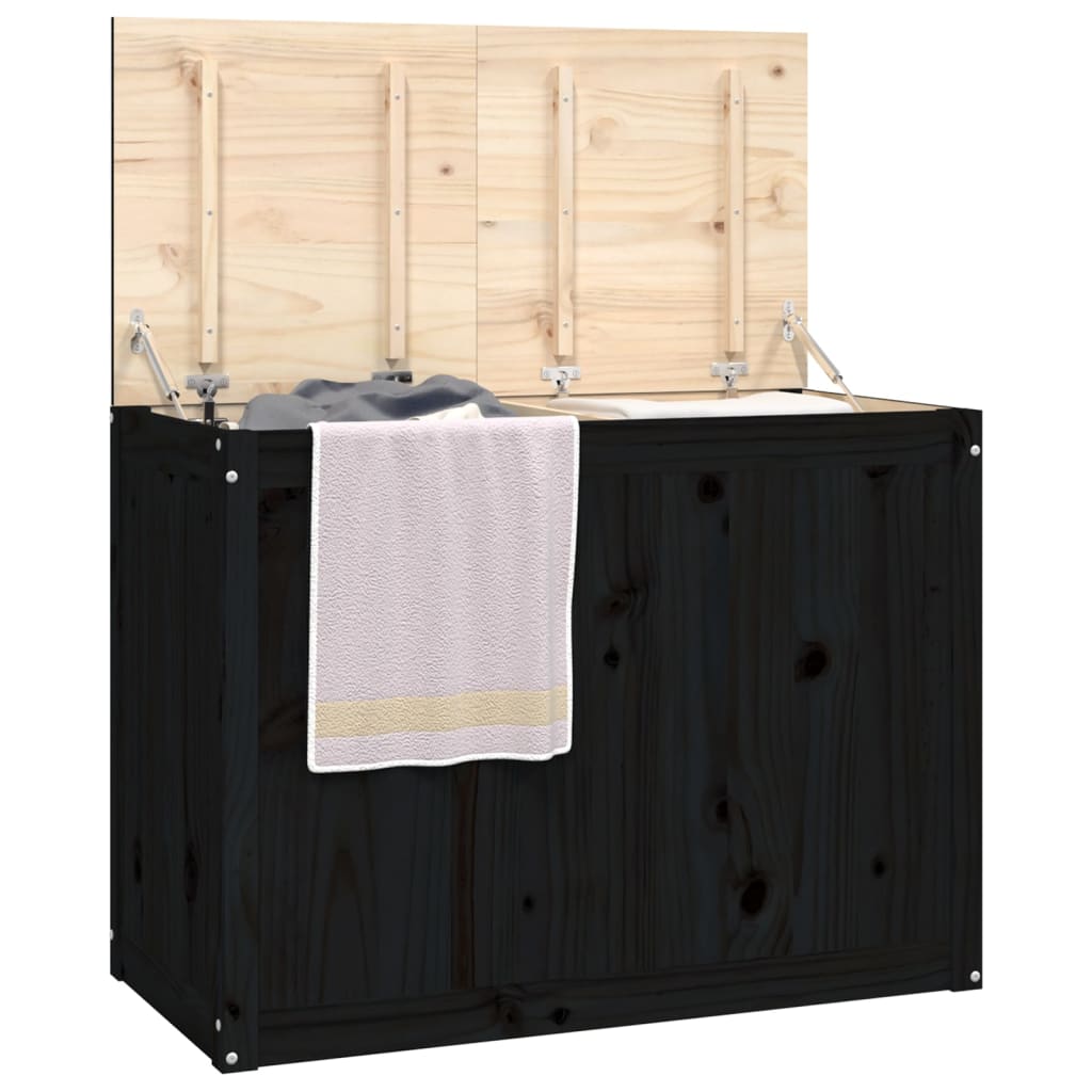vidaXL Cutie de rufe, negru, 88,5x44x66 cm, lemn masiv de pin vidaXL Cutie de rufe, negru, 88,5x44x66 cm, lemn masiv de pin