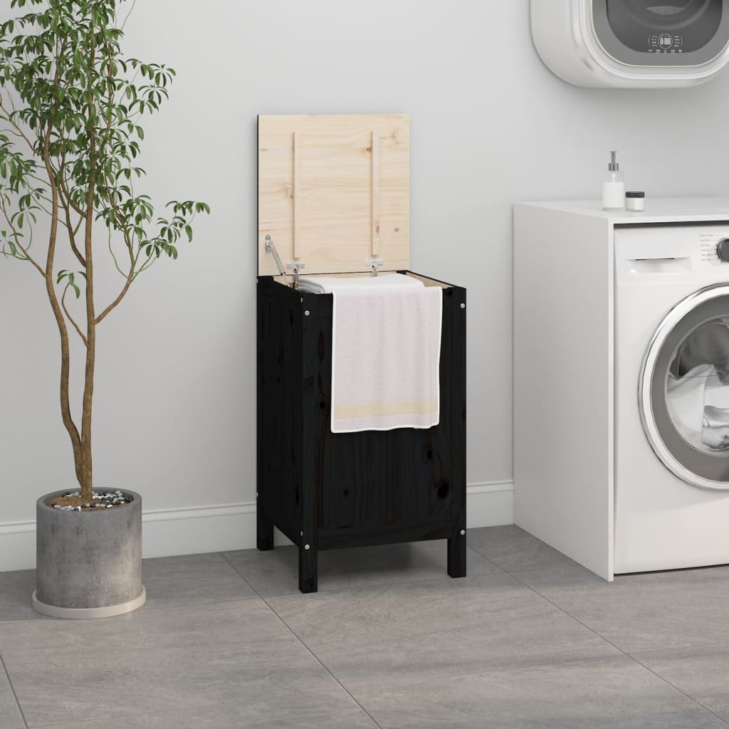 vidaXL Cutie de rufe, negru, 44x44x76 cm, lemn masiv de pin vidaXL Cutie de rufe, negru, 44x44x76 cm, lemn masiv de pin