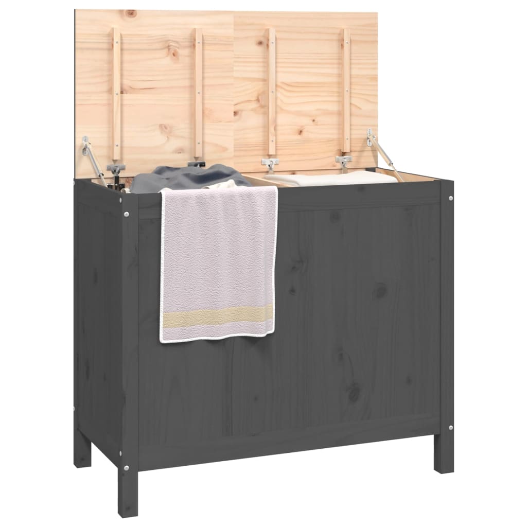 vidaXL Cutie de rufe, gri, 88,5x44x76 cm, lemn masiv de pin vidaXL Cutie de rufe, gri, 88,5x44x76 cm, lemn masiv de pin