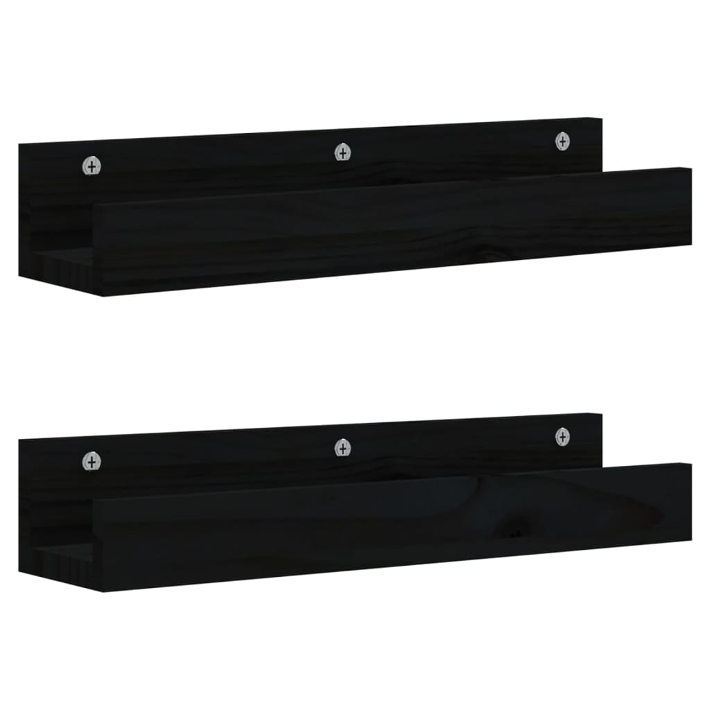 vidaXL Rafturi de perete, 2 buc., negru, 50x12x9 cm, lemn masiv de pin vidaXL Rafturi de perete, 2 buc., negru, 50x12x9 cm, lemn masiv de pin