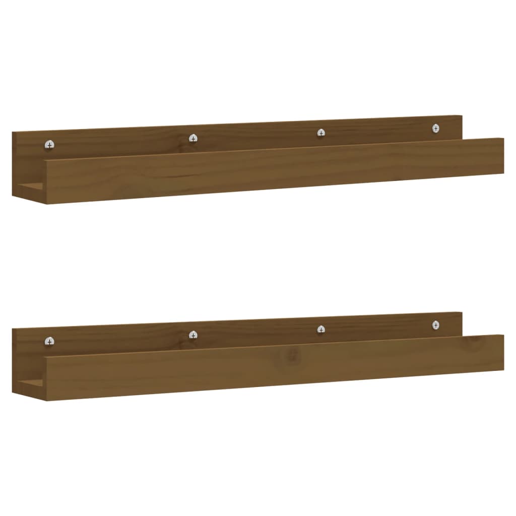 vidaXL Rafturi de perete 2 buc. maro miere 80x12x9 cm lemn masiv pin vidaXL Rafturi de perete 2 buc. maro miere 80x12x9 cm lemn masiv pin