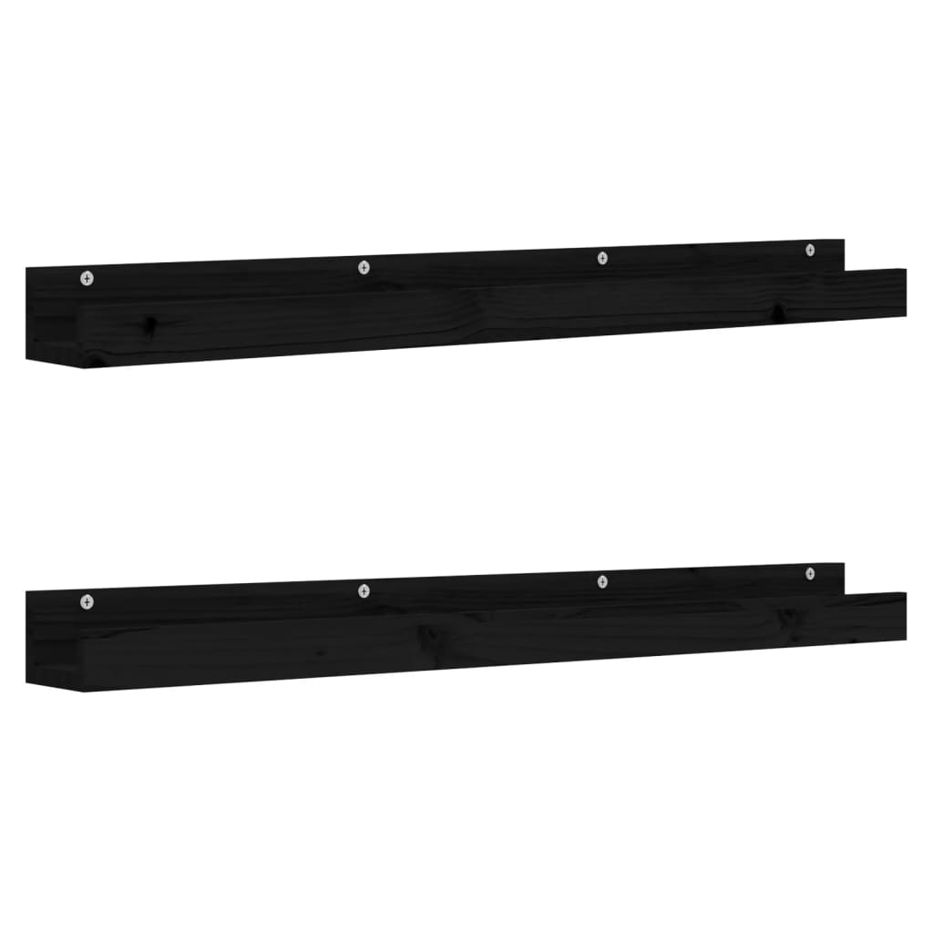 vidaXL Rafturi de perete, 2 buc., negru, 110x12x9 cm, lemn masiv pin vidaXL Rafturi de perete, 2 buc., negru, 110x12x9 cm, lemn masiv pin
