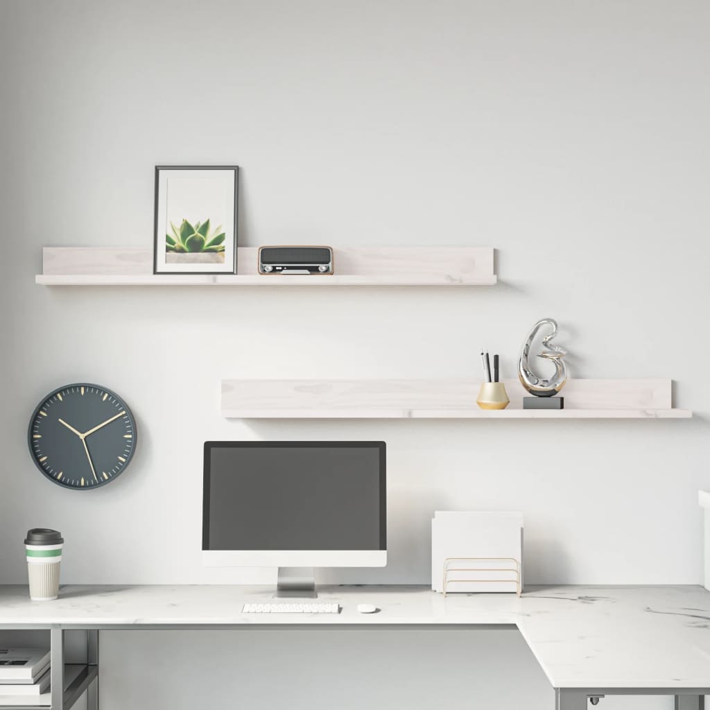 vidaXL Rafturi de perete, 2 buc., alb, 110x11x9 cm, lemn masiv de pin