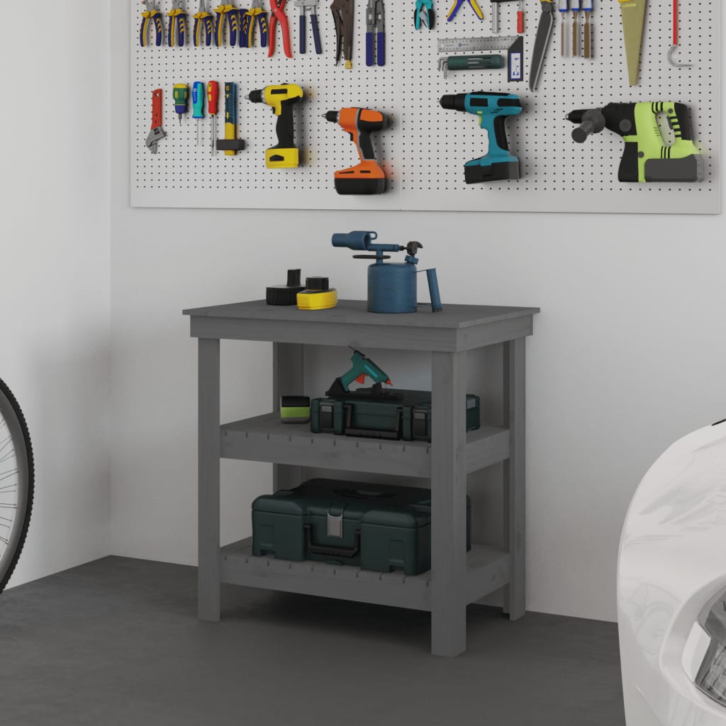 vidaXL Banc de lucru, gri, 78,5x50x80 cm, lemn masiv pin vidaXL Banc de lucru, gri, 78,5x50x80 cm, lemn masiv pin