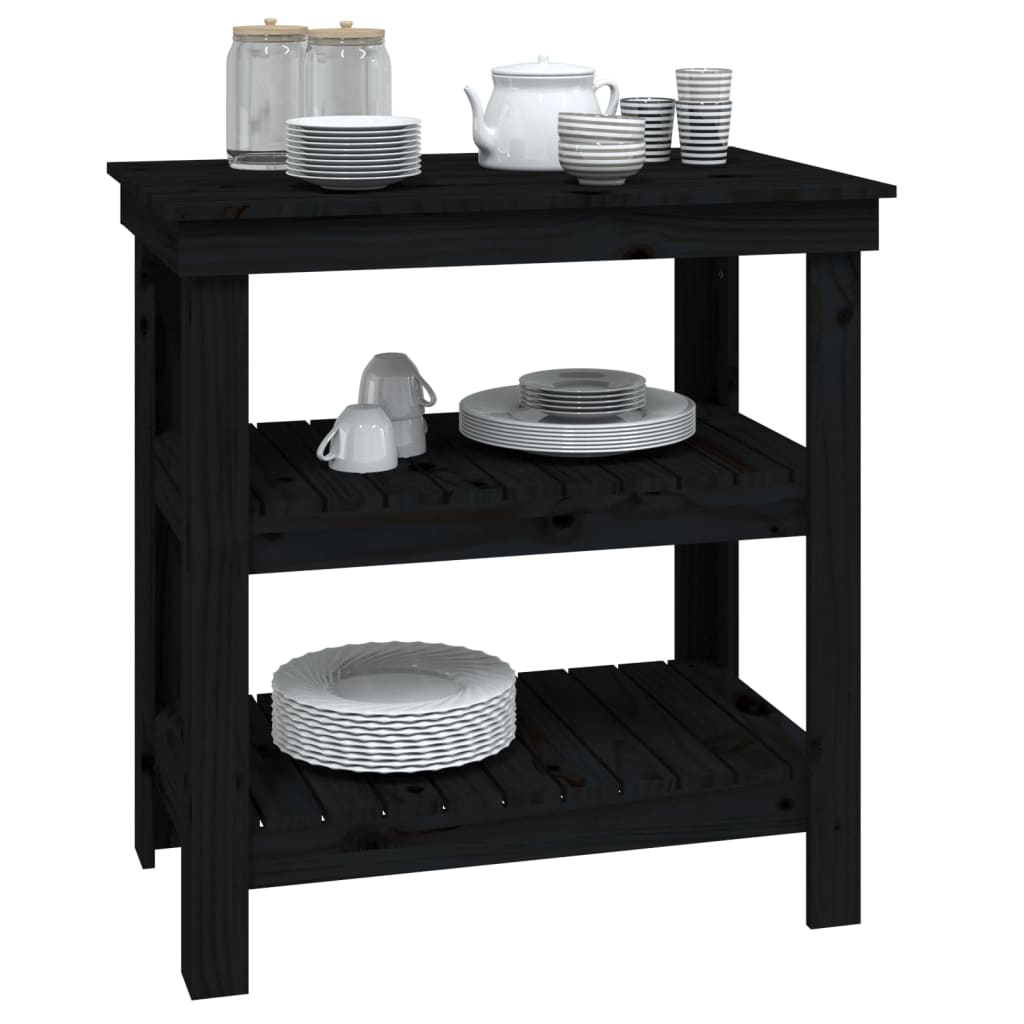 vidaXL Banc de lucru, negru, 78,5x50x80 cm, lemn masiv pin vidaXL Banc de lucru, negru, 78,5x50x80 cm, lemn masiv pin