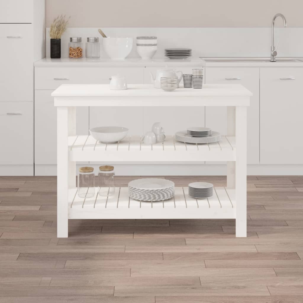 vidaXL Banc de lucru, alb, 110,5x50x80 cm, lemn masiv pin vidaXL Banc de lucru, alb, 110,5x50x80 cm, lemn masiv pin