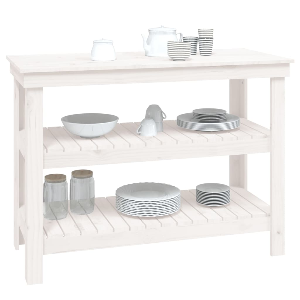vidaXL Banc de lucru, alb, 110,5x50x80 cm, lemn masiv pin vidaXL Banc de lucru, alb, 110,5x50x80 cm, lemn masiv pin