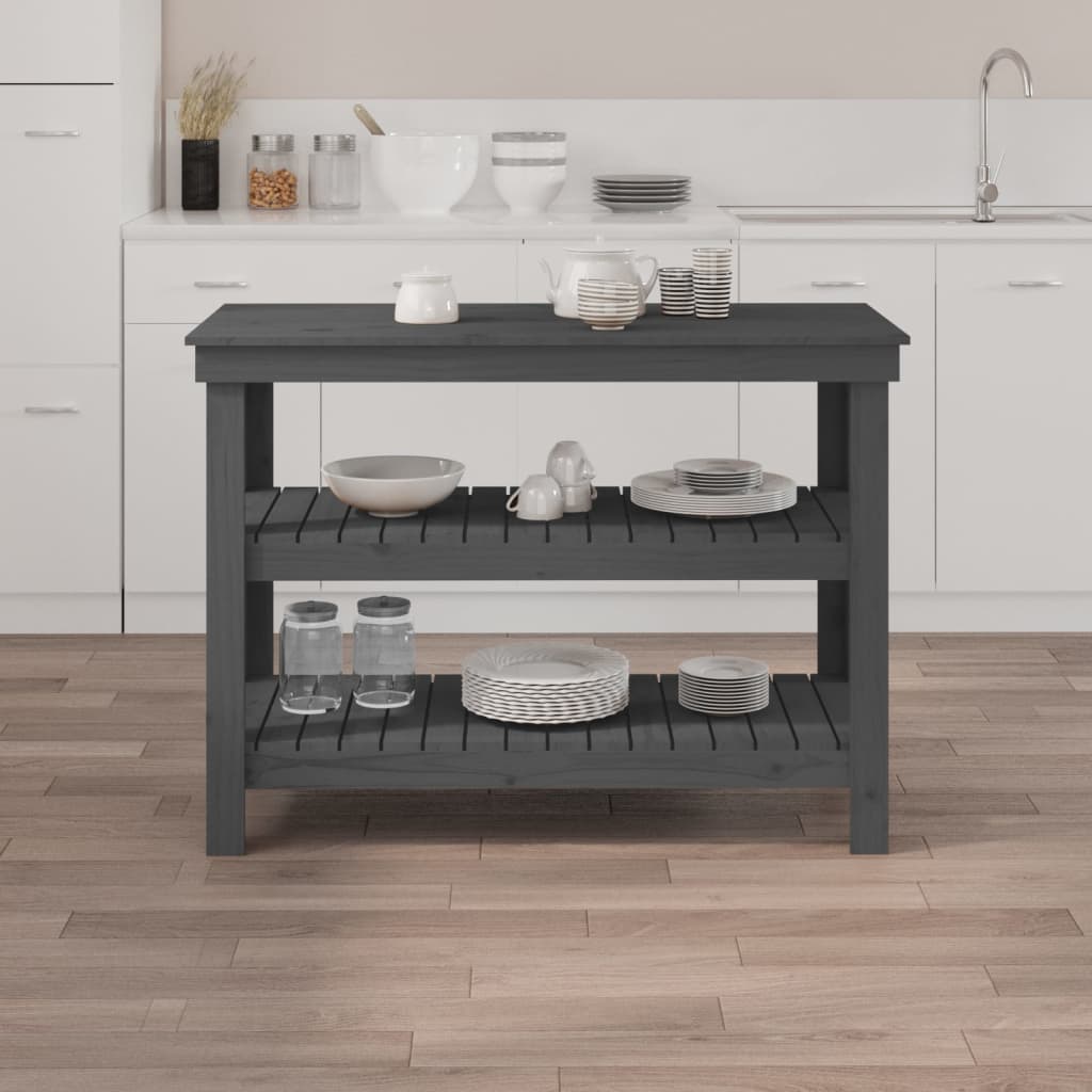 vidaXL Banc de lucru, gri, 110,5x50x80 cm, lemn masiv pin vidaXL Banc de lucru, gri, 110,5x50x80 cm, lemn masiv pin